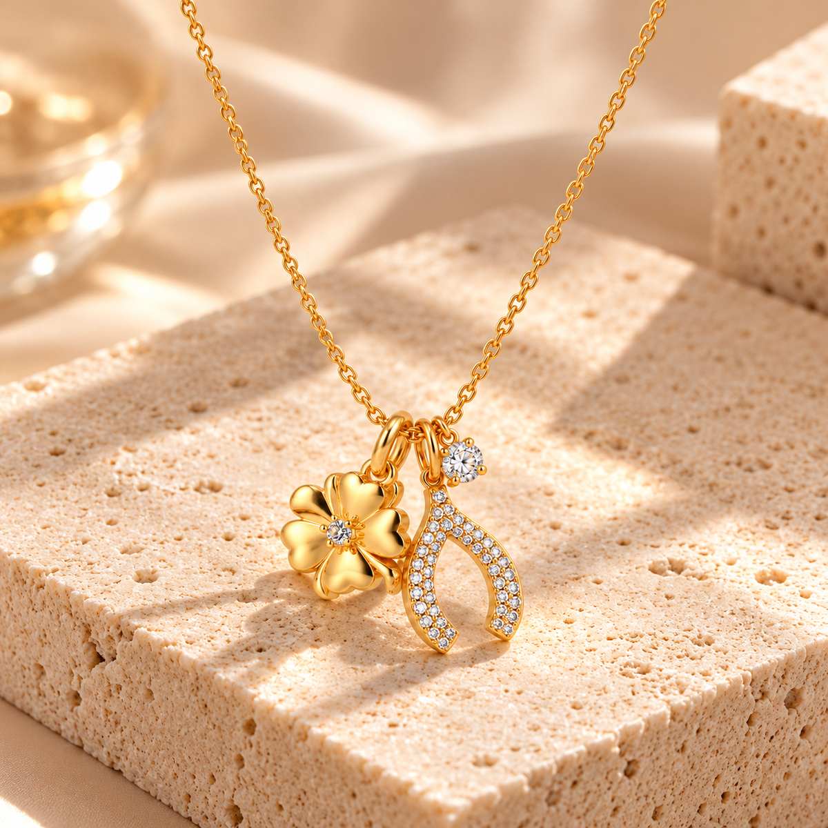 Collar Serendipia de la Suerte con Trébol y Herradura Dorada