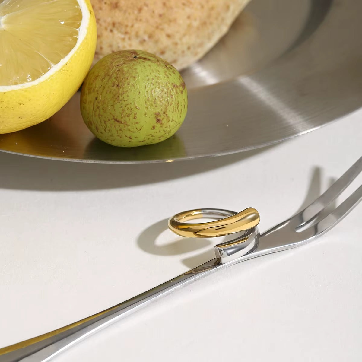 Anillo Cuff Bicolor Ondulado