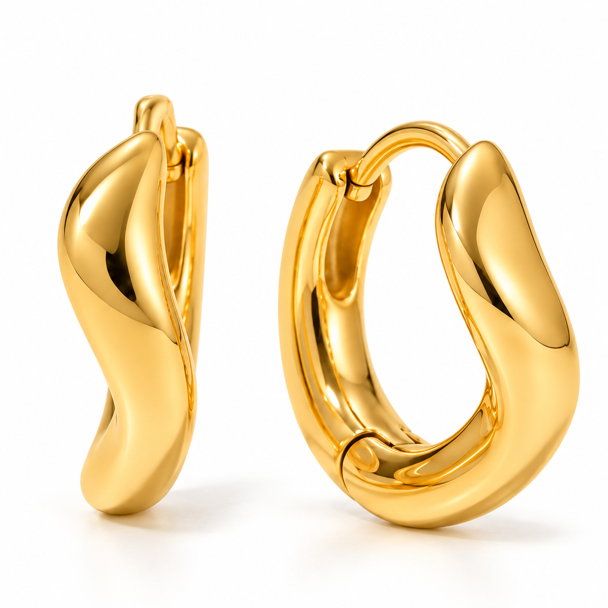 Aretes Giro Dorados de Diseño Ondulado en Acero Inoxidable 316L
