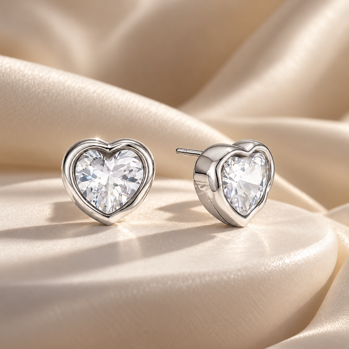 Aretes Lovely Plata con Corazón Brillante de Acero Inoxidable 316L