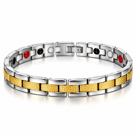 Pulsera Magnética Bicolor Dorada y Plateada de Acero Inoxidable