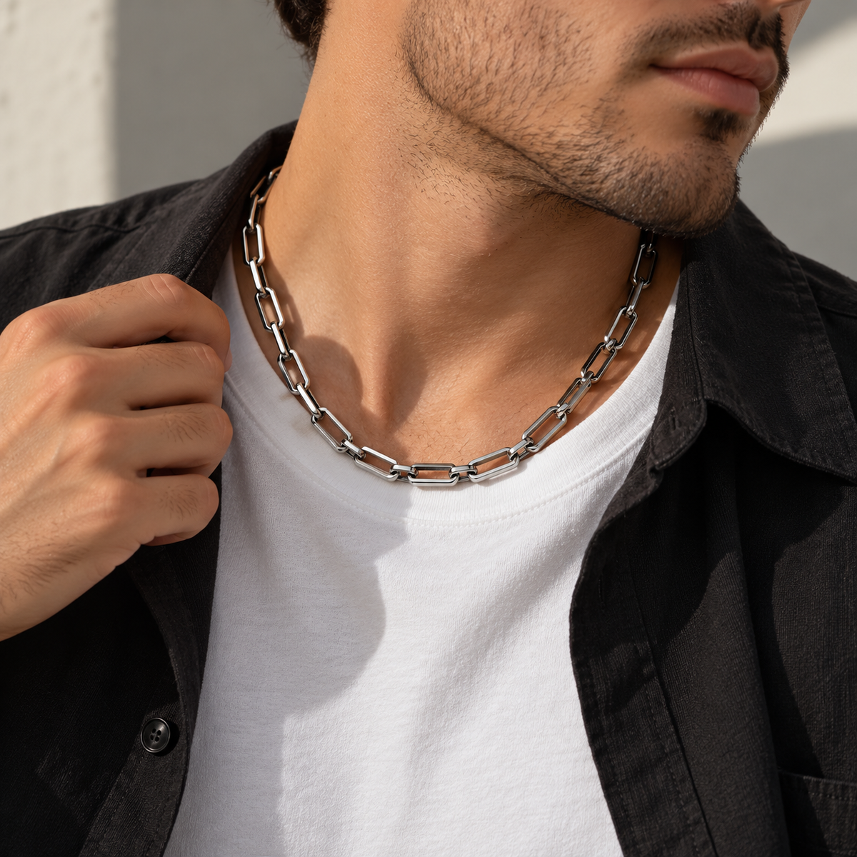 Collar de Eslabones Rectangulares de Acero Inoxidable