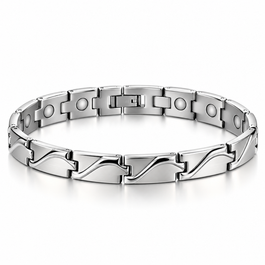 Pulsera Magnética Plateada de Acero Inoxidable con Relieve