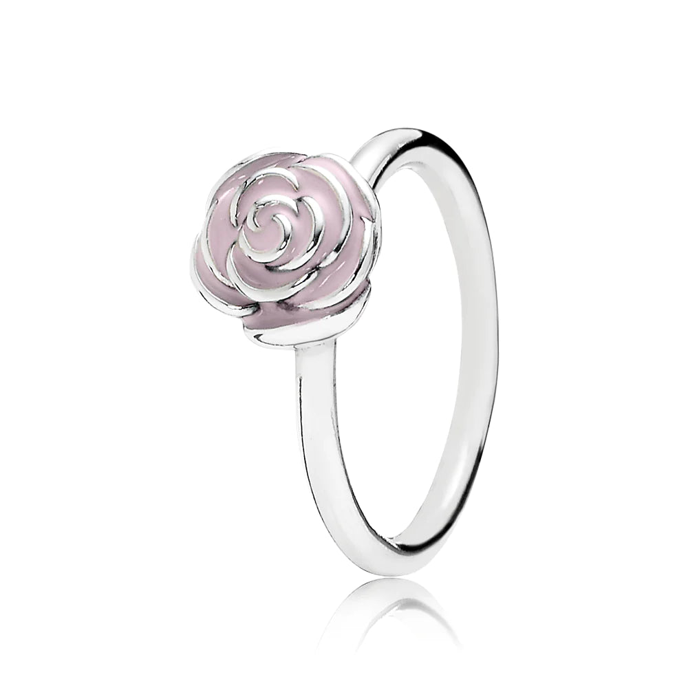 Anillo en plata Jardln de Rosas  con una Rosa en esmalte rosa