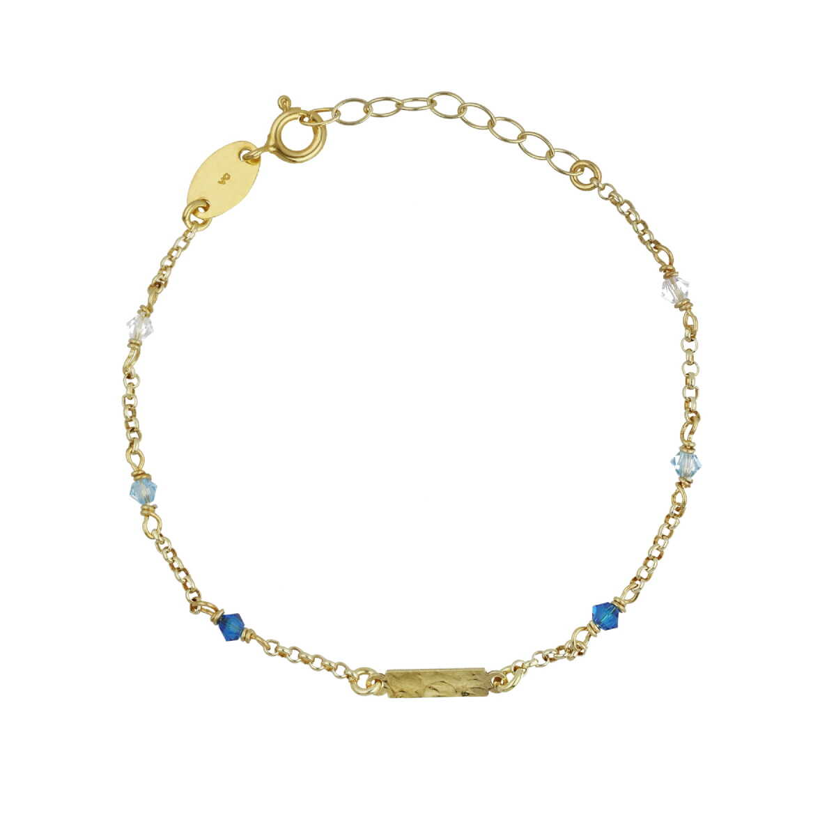 Pulsera Victoria Cruz ajustable rectángulo color azul bañada en oro