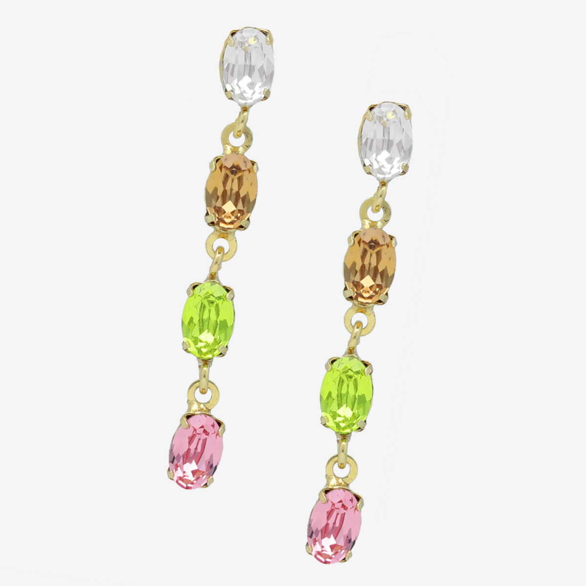 Aretes Victoria Cruz largos cascada color multicolor bañados en oro