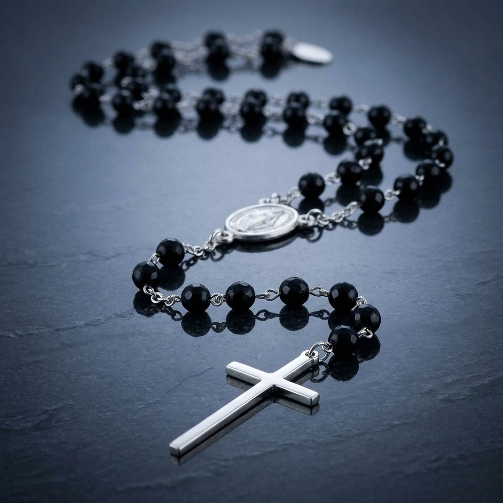 Rosario AMen de plata 925 y piedra Onix