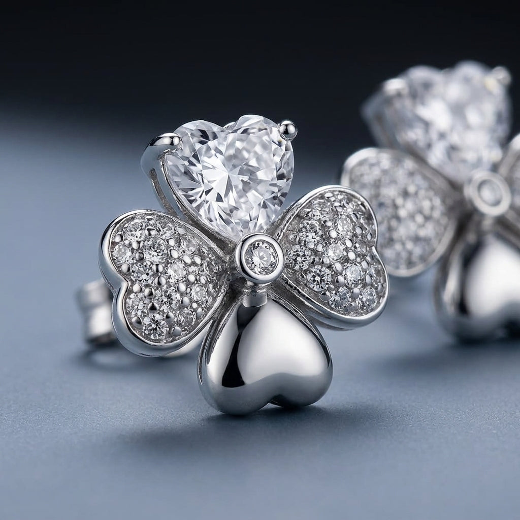 Aretes AMEN Trebol plata 925 y circones