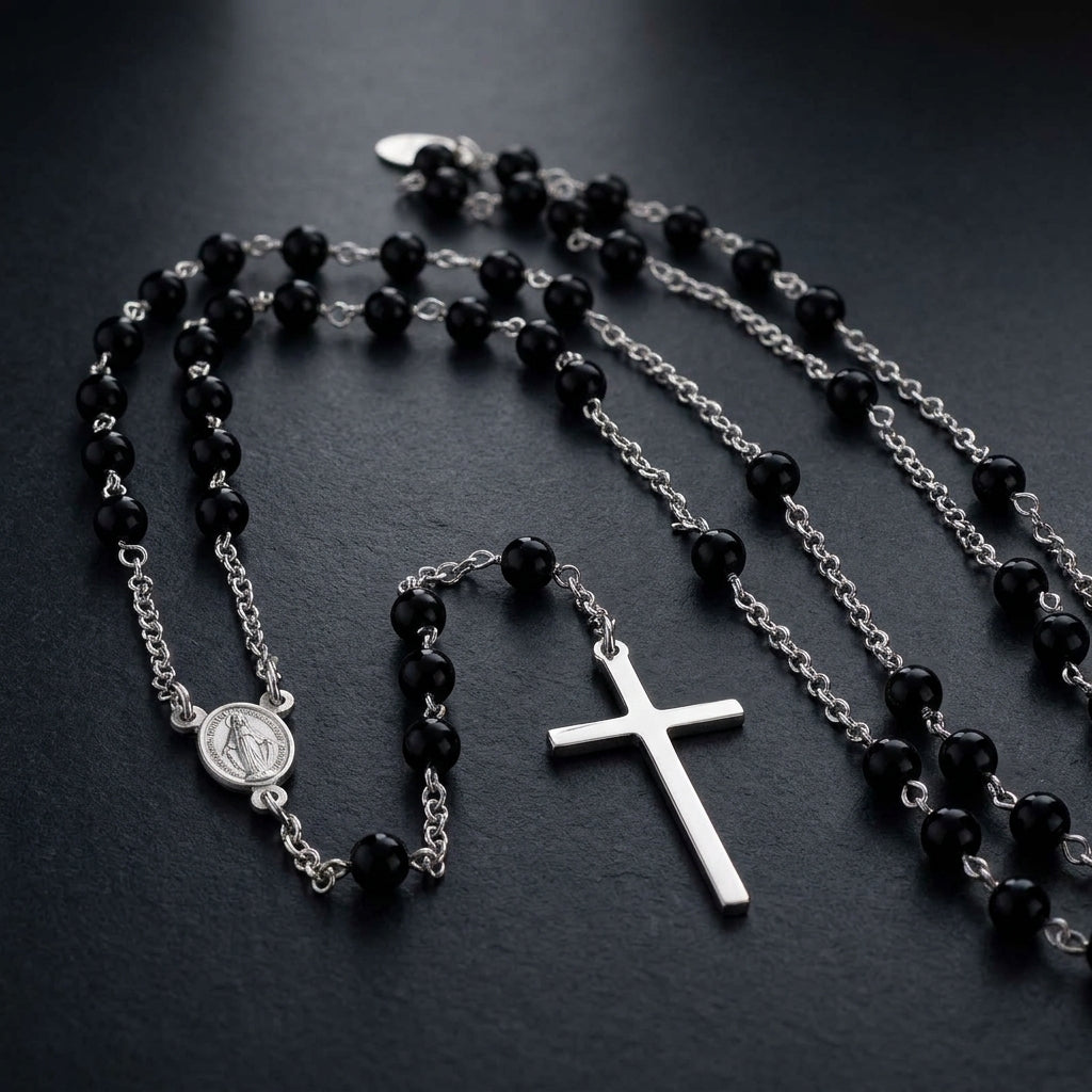 Rosario AMen de plata 925 y piedra Onix