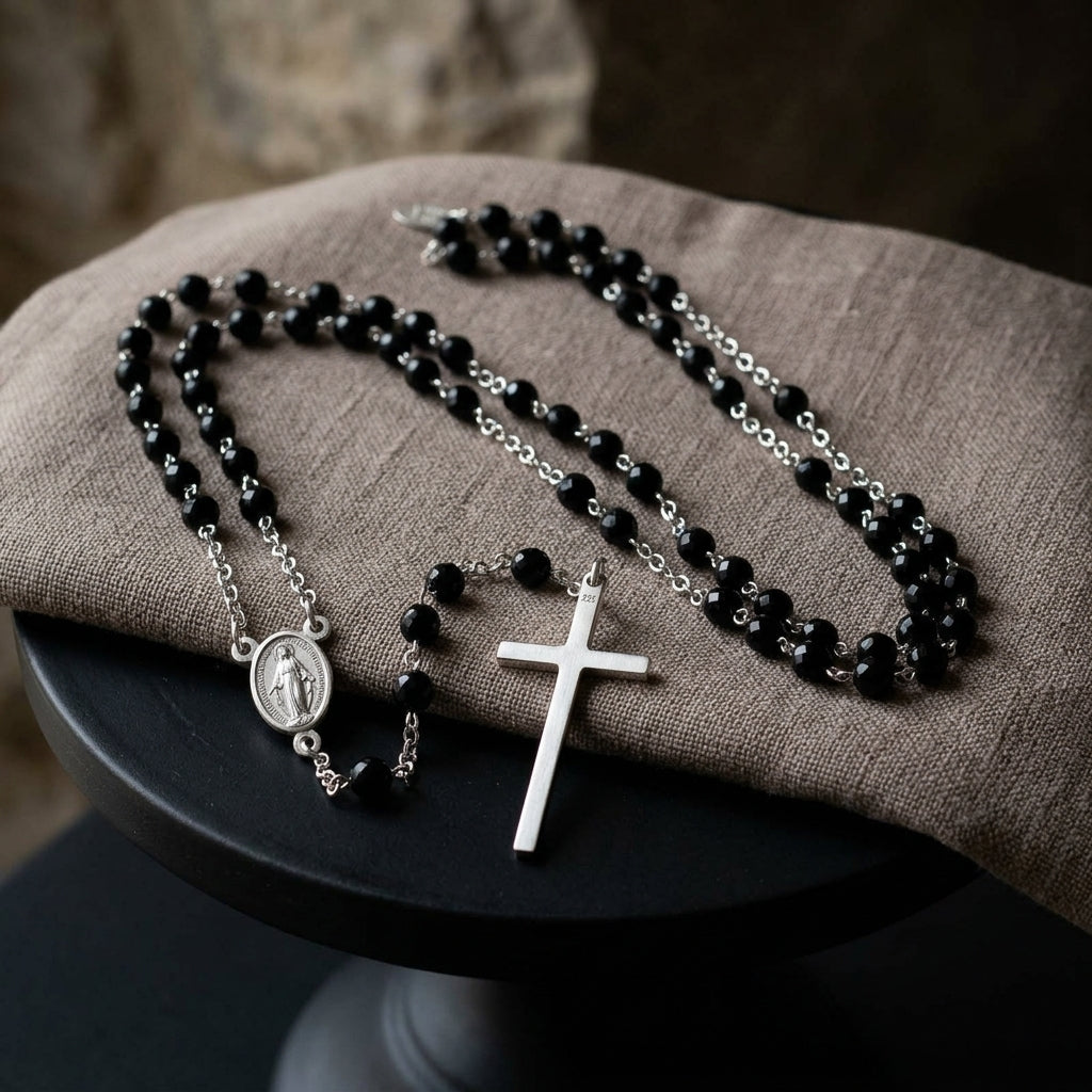 Rosario AMen de plata 925 y piedra Onix