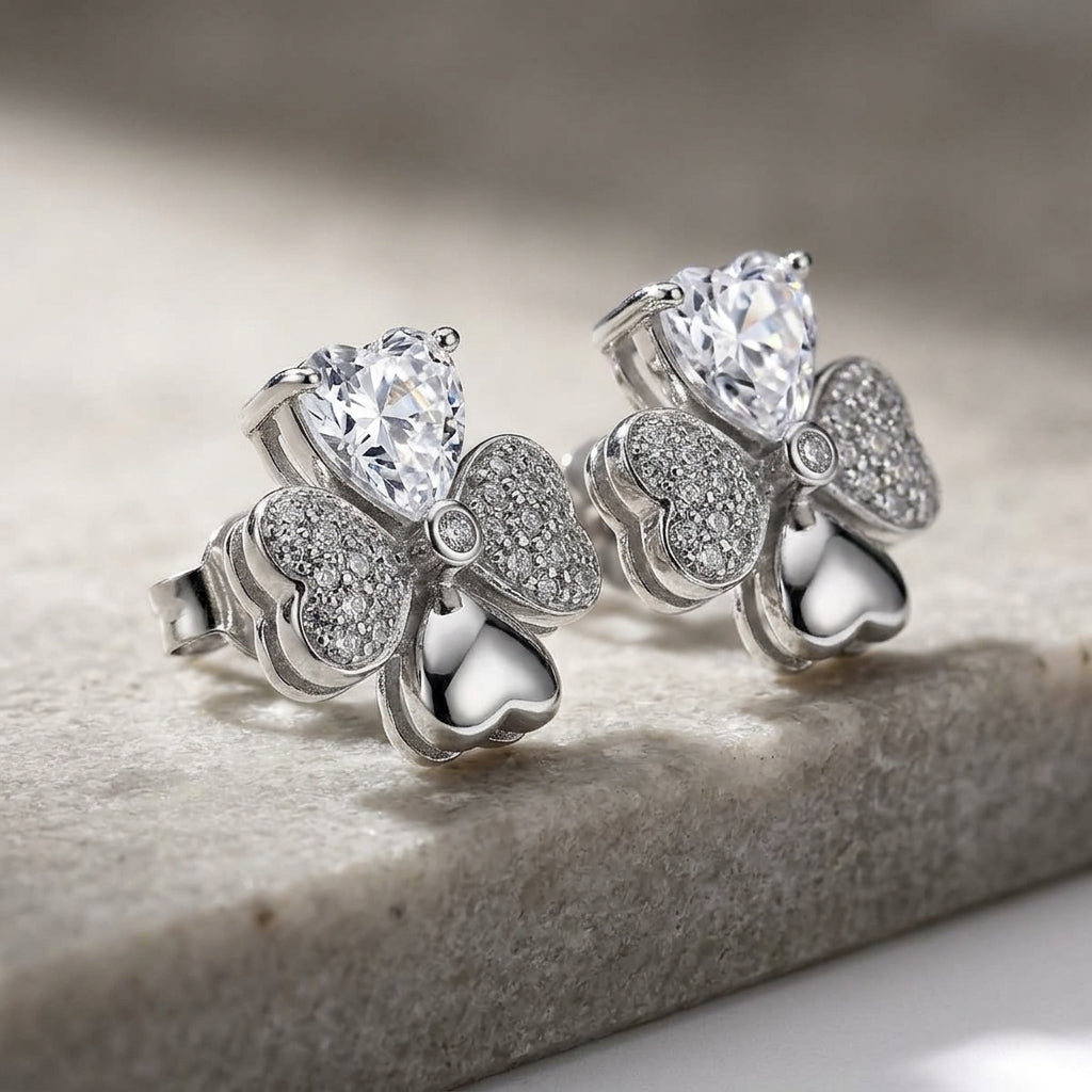 Aretes AMEN Trebol plata 925 y circones