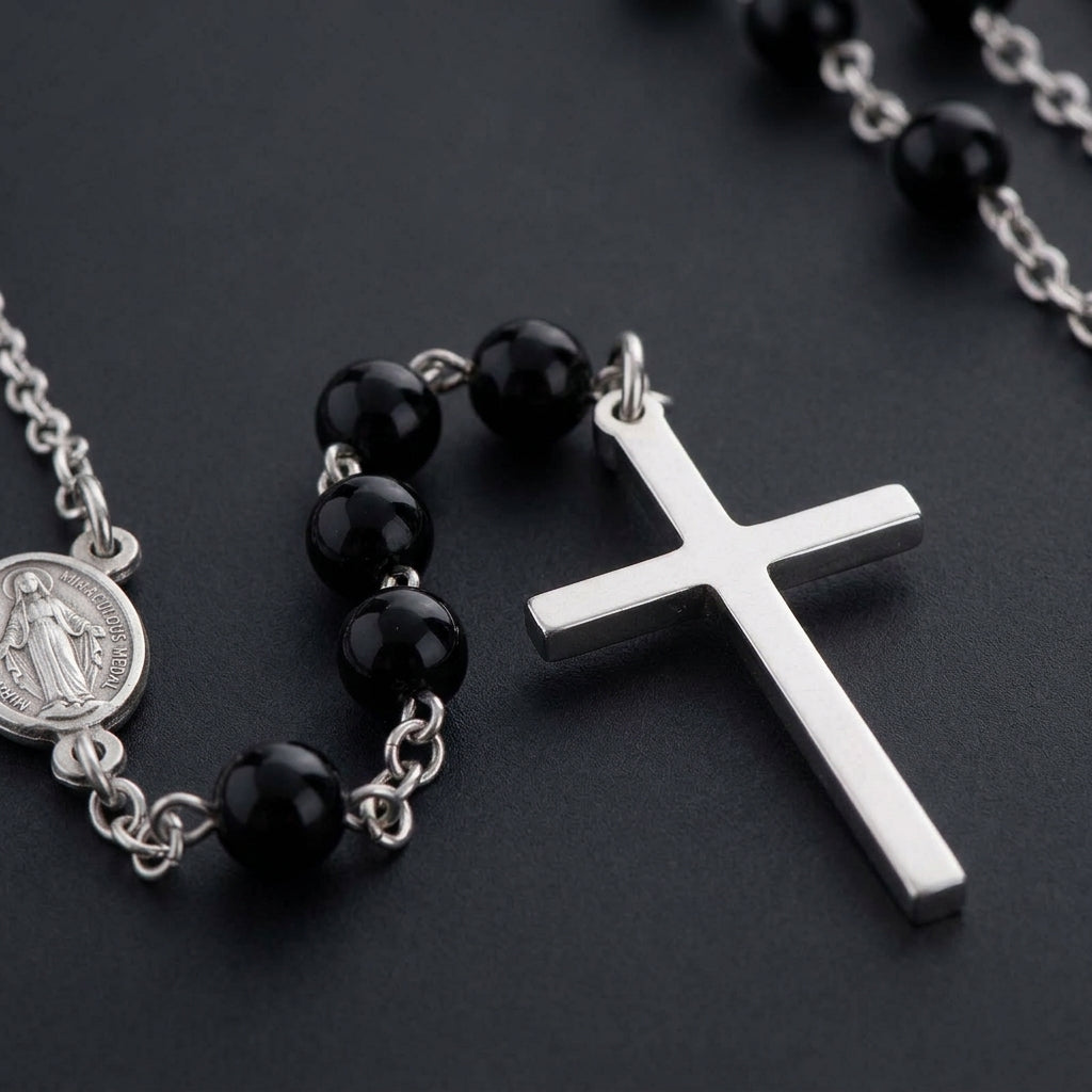 Rosario AMen de plata 925 y piedra Onix